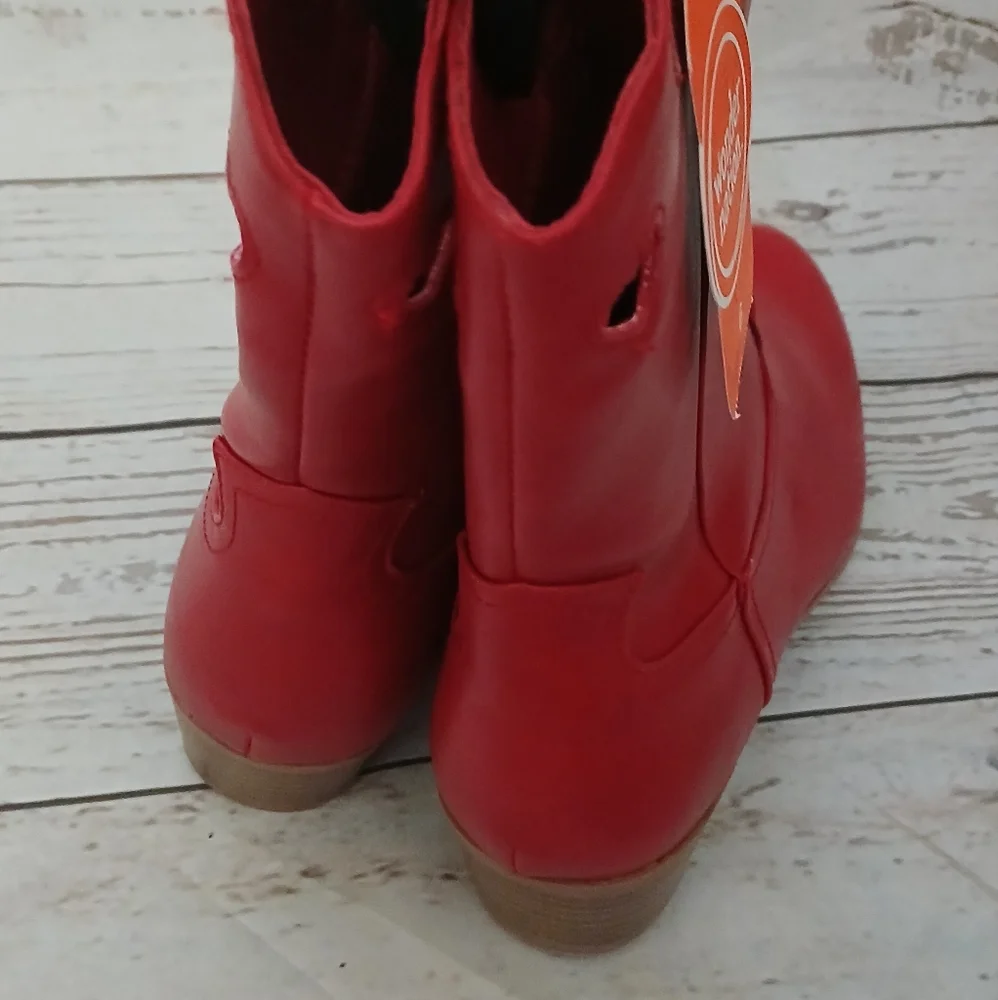 Wonder Nation Girls Red Western Ankle Boots With Heart Cutouts Size 6